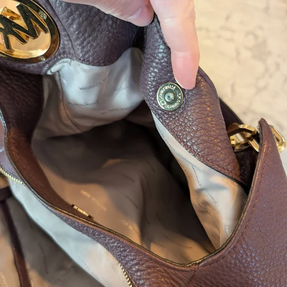 Michael Kors Plum Fulton Large Leather Hobo Bag with Gold Accents - Picture 7 of 10